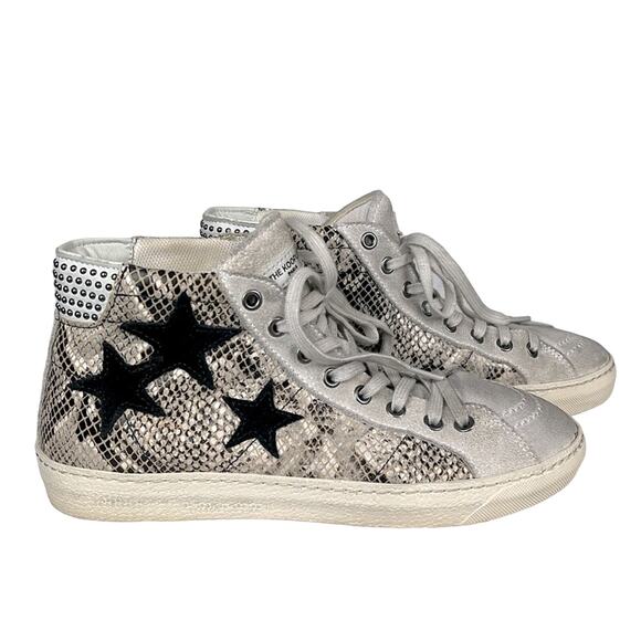 The Kooples Women’s Distressed Leather Hi-Top Sneakers Stars Studs Snakeskin 36 - Picture 1 of 11